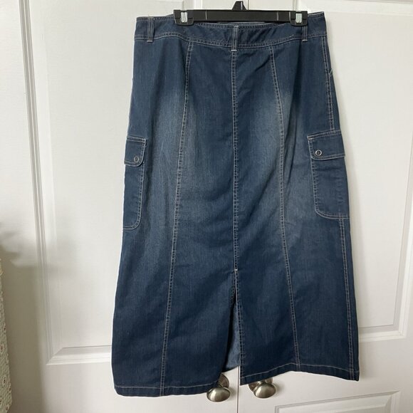 Y2K Gloria Vanderbilt Denim Maxi Skirt Missy Size 18 Cargo Pocket Long Blue - Picture 3 of 7